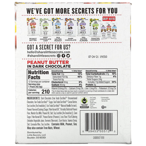 Little Secrets, Dark Chocolate Pieces, Peanut Butter, 12 Pack, 1.5 oz (42.5 g) Each