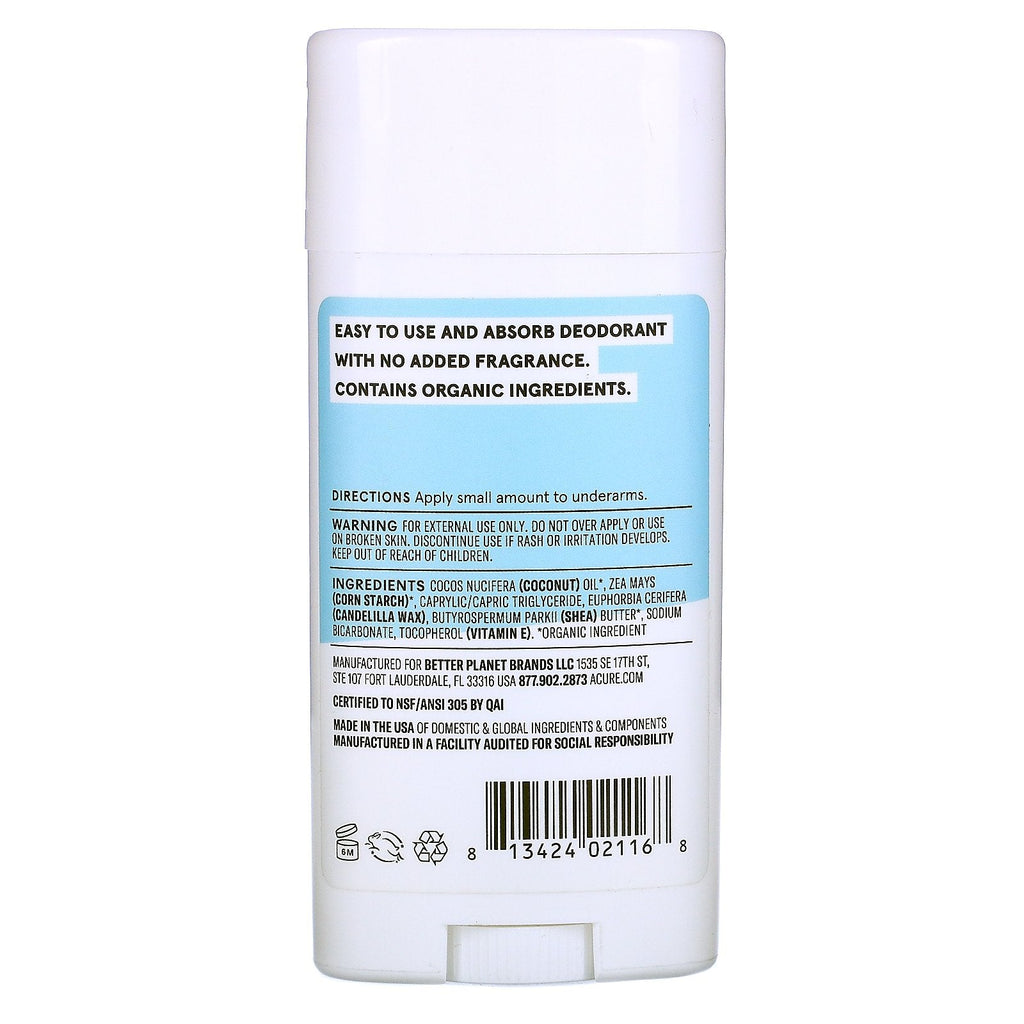 Acure, deodorant, parfumefri, 2,2 oz (62,4 g)