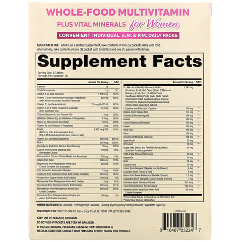 Dr. Mercola, Multivitaminas integrales más minerales vitales para mujeres, paquetes diarios por la mañana y por la tarde, 30 paquetes dobles