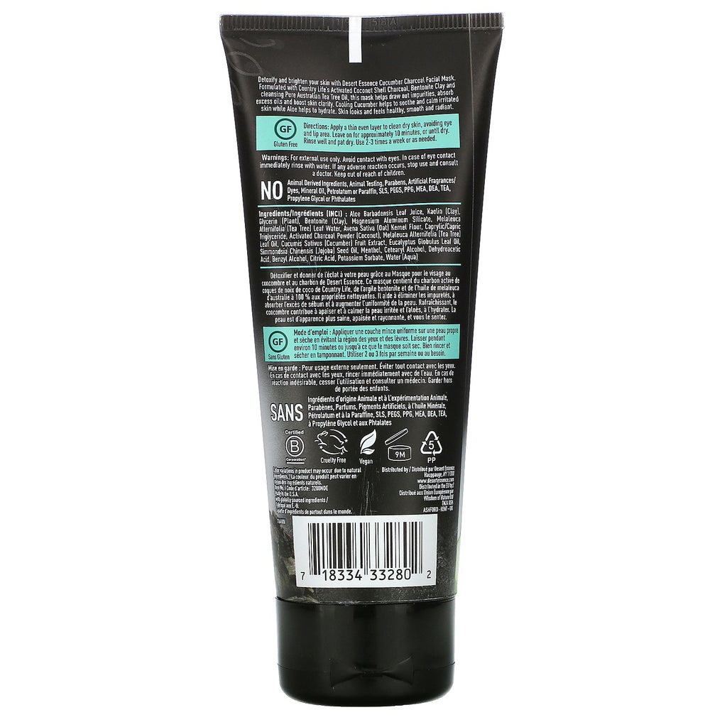 Desert Essence, Facial Mask, Cucumber Charcoal, 3.4 oz (100 ml)