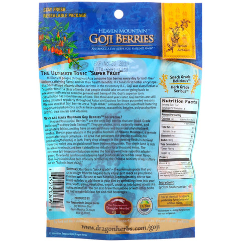 Dragon Herbs, Bayas de Goji Heaven Mountain, 8 oz (227 g)