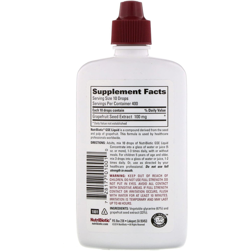 NutriBiotic, Vegan GSE Grapefruit Seed Extract, Liquid Concentrate, 4 fl oz (118 ml)