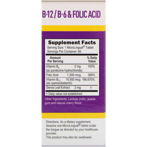 Superior Source, B-12, B-6 y ácido fólico extra fuertes, 10 000 mcg/1200 mcg, 60 tabletas microlinguales de disolución instantánea