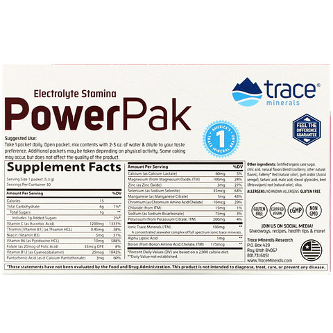 Spormineralforskning, Elektrolyt Stamina PowerPak, Tranebær, 30 pakker, 0,19 oz (5,3 g) hver