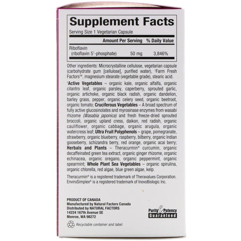 Natural Factors, biocoenzimado, B2, riboflavina 5'-fosfato, 50 mg, 30 cápsulas vegetarianas