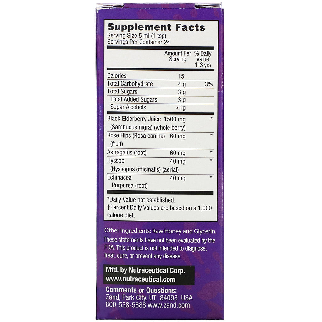 Zand, Kids Elderberry Syrup, 4 fl oz (120 ml)