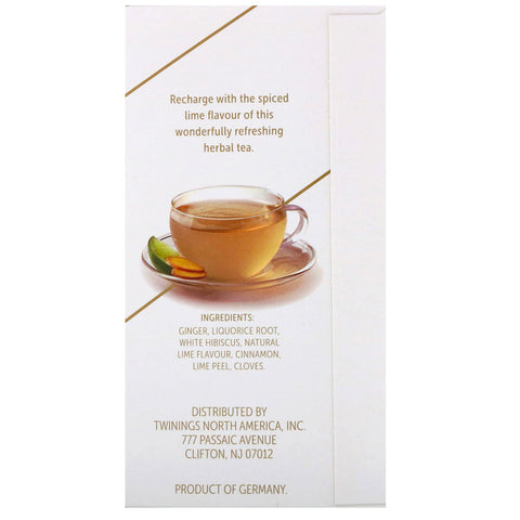 Twinings, Support Herbal Tea, White Hibiscus, Lime & Ginger, Caffeine Free, 18 Tea Bags, 0.95 oz (27 g)