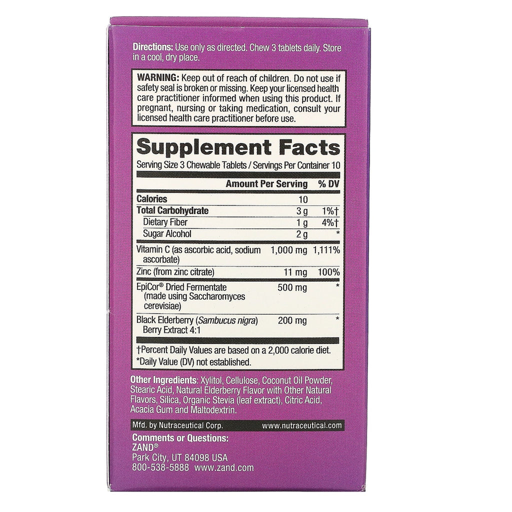 Zand, Immune Fast, Sweet Elderberry, 30 Chewable Tablets