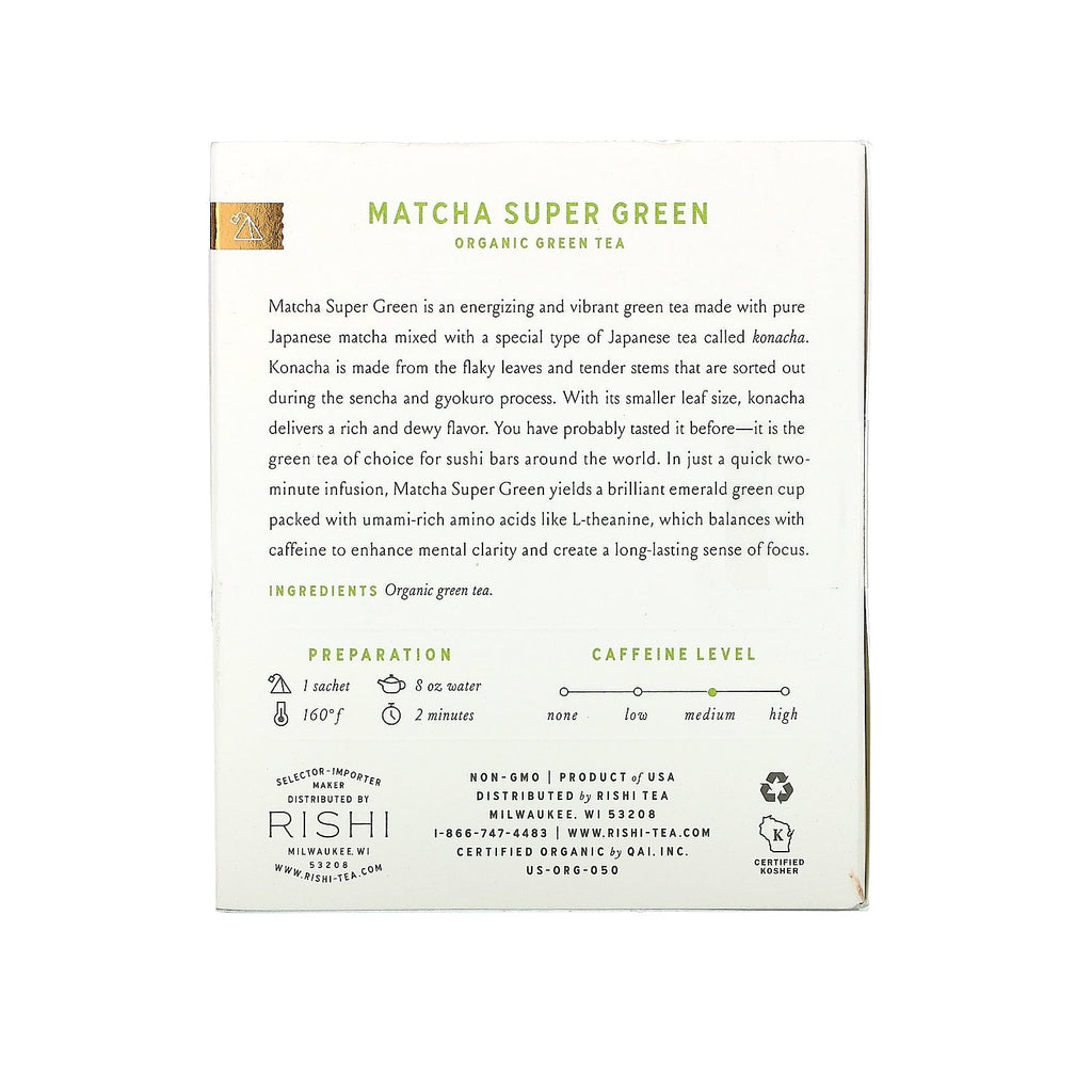 Rishi Tea,  Green Tea, Matcha Super Green, 15 Sachets, 1.42 oz (40.5 g)