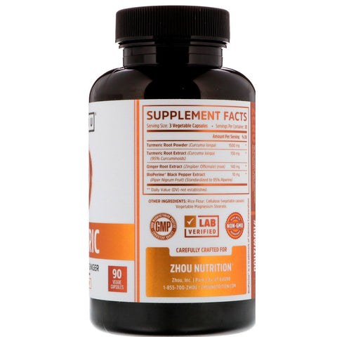 Zhou Nutrition, Gurkemeje, Curcumin med Ingefær, 90 Veggie-kapsler