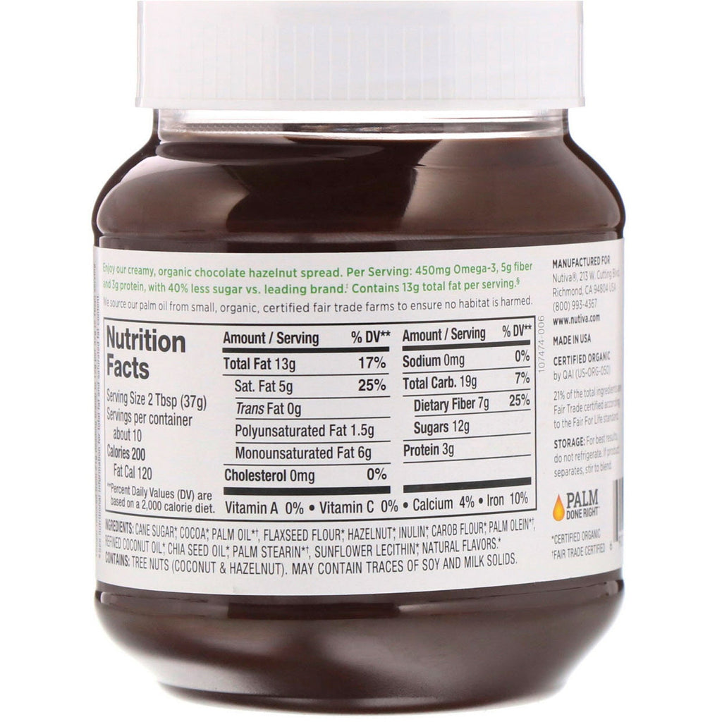 Nutiva,  Hazelnut Spread, Dark, 13 oz (369 g)