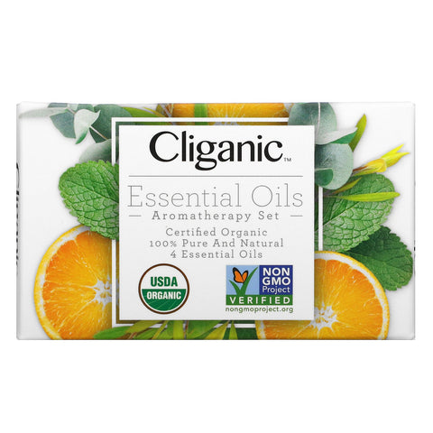 Cliganic, æteriske olier, aromaterapisæt, 4-delt sæt