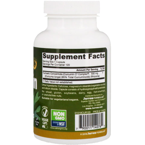 Jarrow Formulas, curcumina 95, 500 mg, 120 cápsulas vegetales