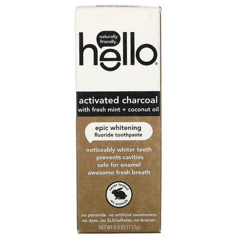 Hello, Activated Charcoal Epic Whitening Fluoride Toothpaste, Fresh Mint + Coconut Oil, 4.0 oz (113 g)