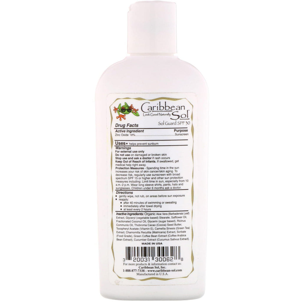 Caribbean Solutions, SolGuard SPF 30, vandafvisende, 6 oz