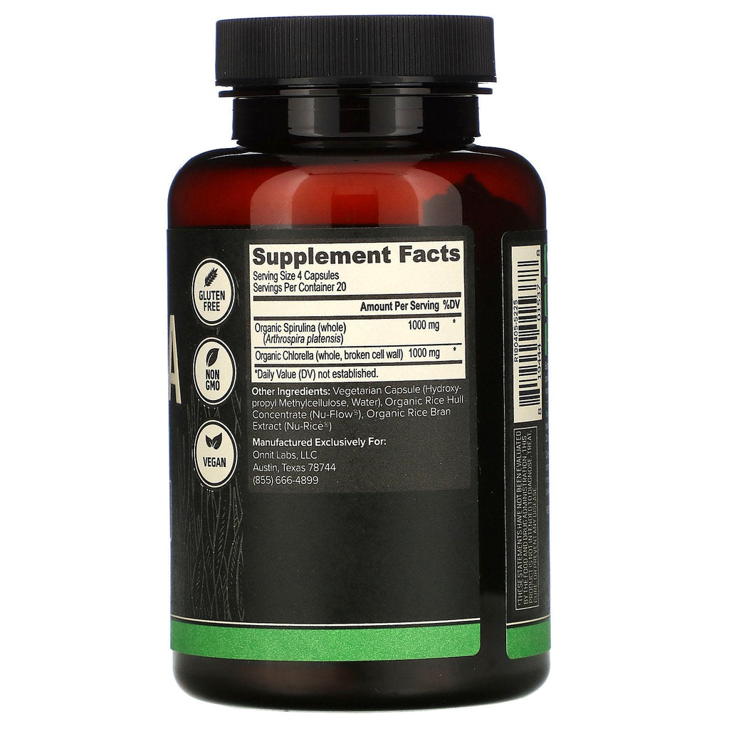 Onnit, Spirulina + Chlorella, 80 kapsler