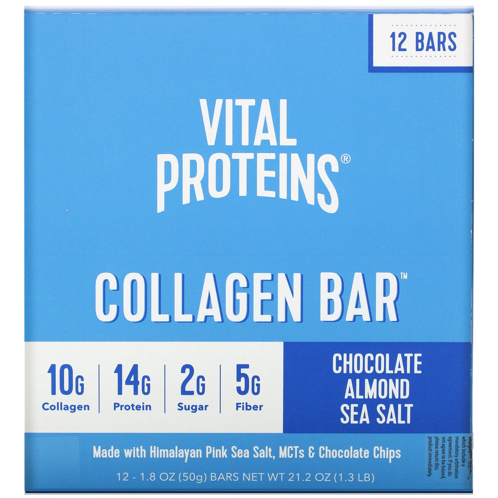 Vitale proteiner, collagen bar, chokolade mandel havsalt, 12 barer, 1,8 oz (50 g) hver