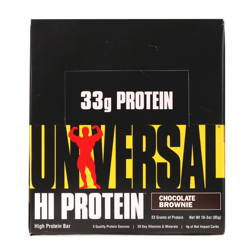 Universal Nutrition, HI Protein Bar, Chokolade Brownie, 16 barer, 3 oz (85 g) hver