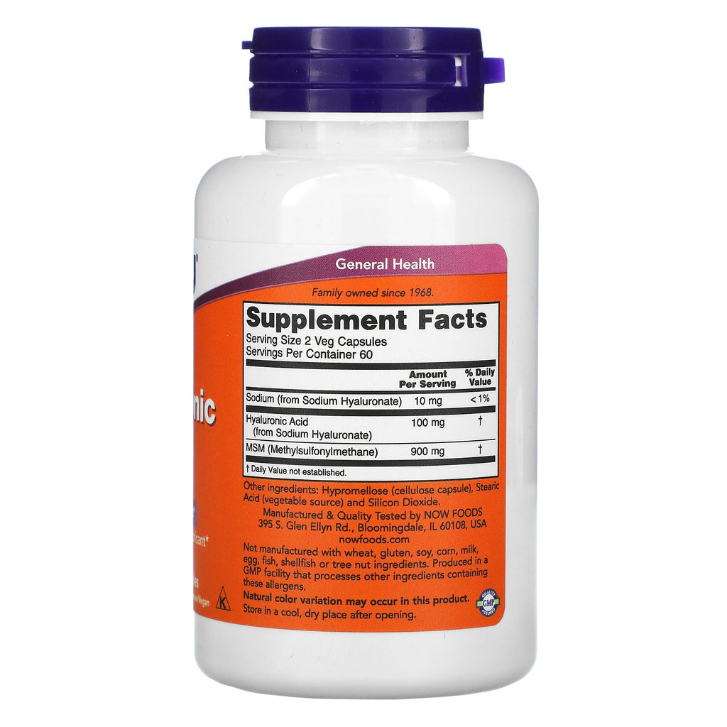 Now Foods, hyaluronsyre med MSM, 50 mg, 120 vegetabilske kapsler