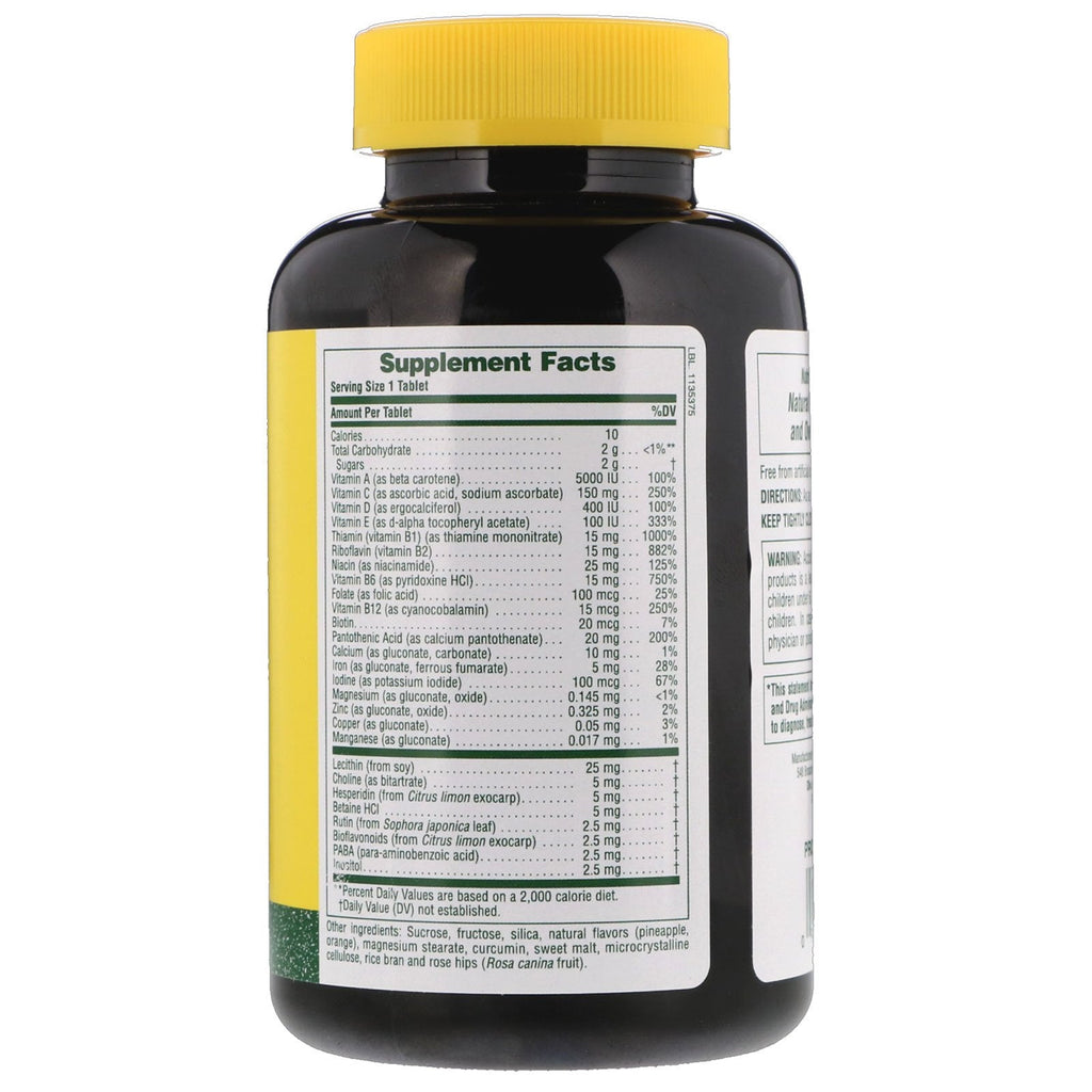 Nature's Plus, tygbart multivitamin og mineral til voksne, naturlig ananassmag, 90 tabletter