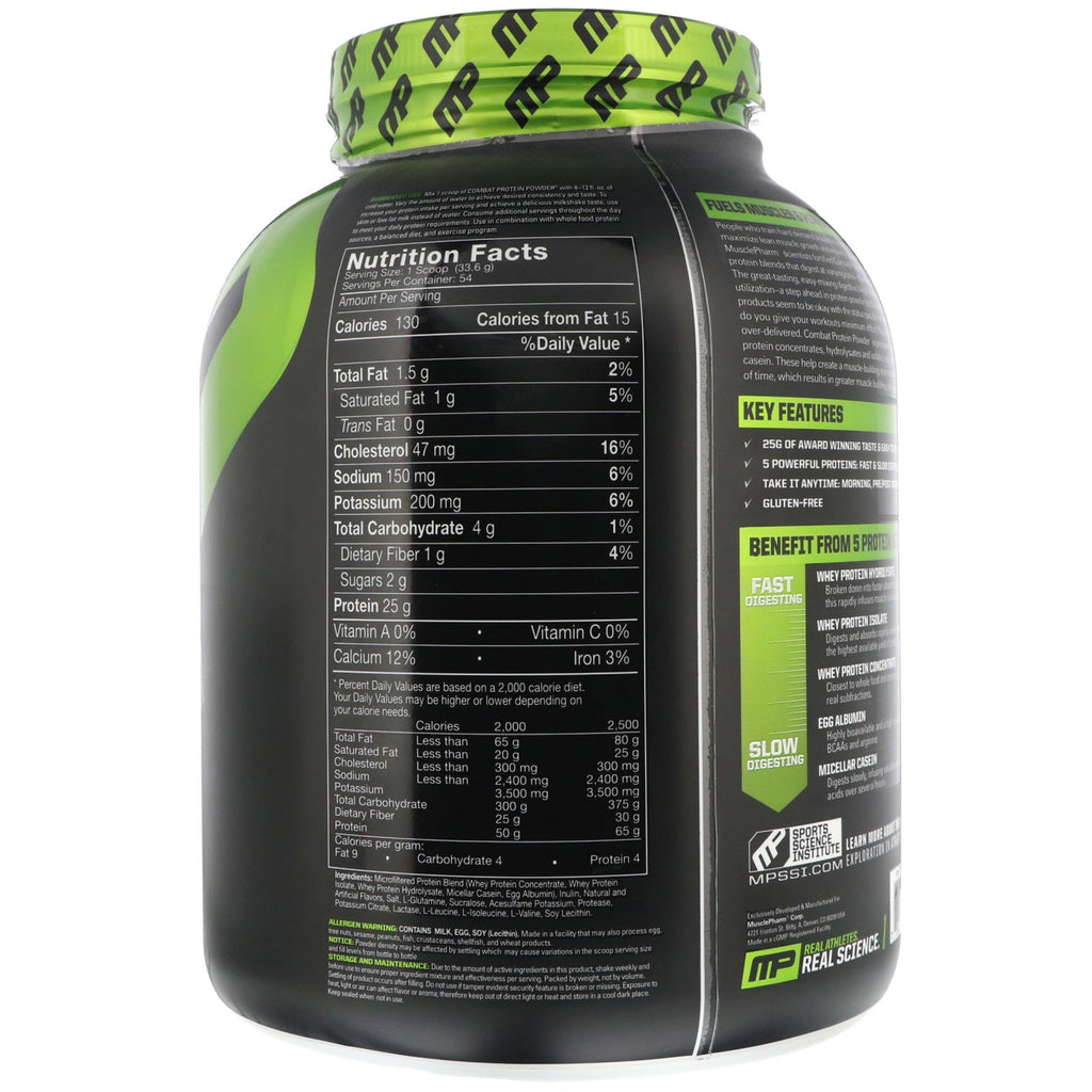 MusclePharm, Combat Protein Powder, Vanilla, 4 lbs (1814 g)