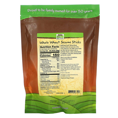 Now Foods, Real Food, Whole Wheat Sesame Sticks, 9 oz (255 g)