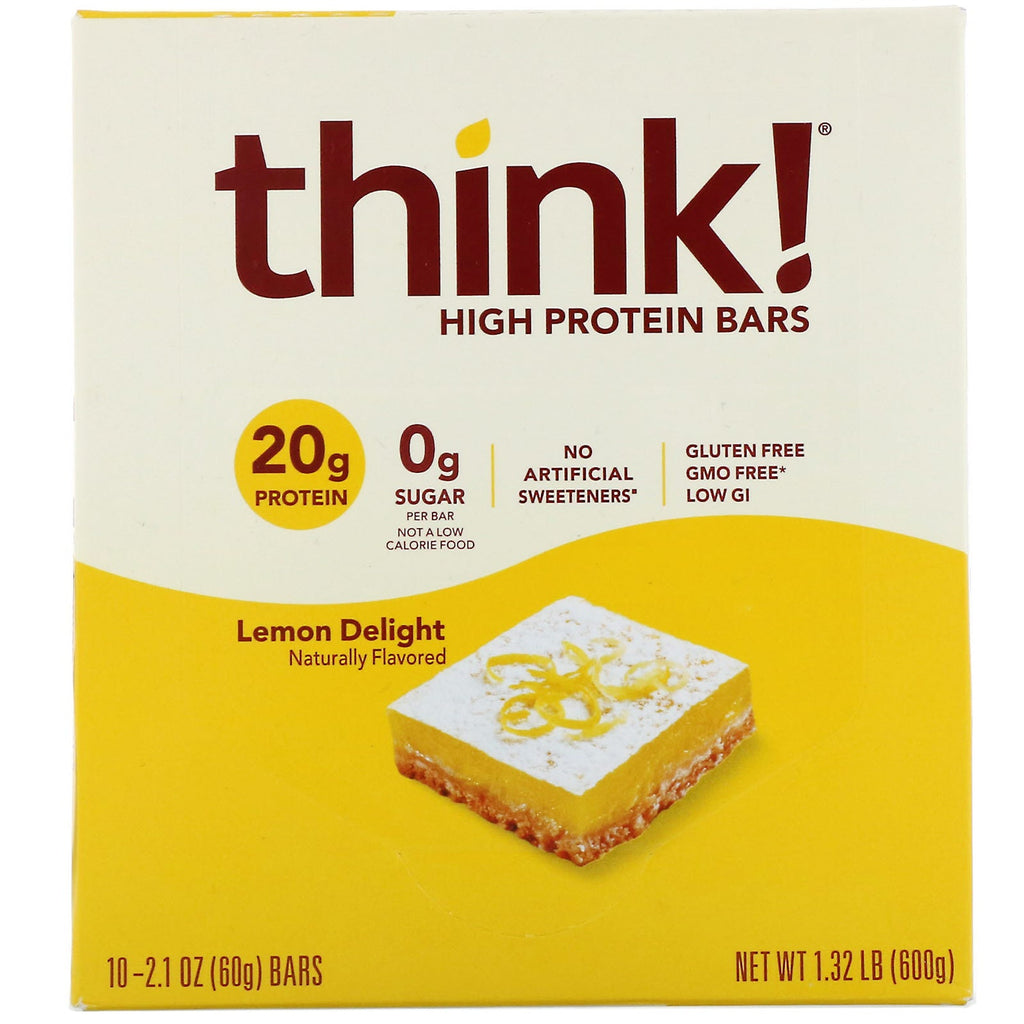 ThinkThin, højproteinbarer, Lemon Delight, 10 barer, 2,1 oz (60 g) hver