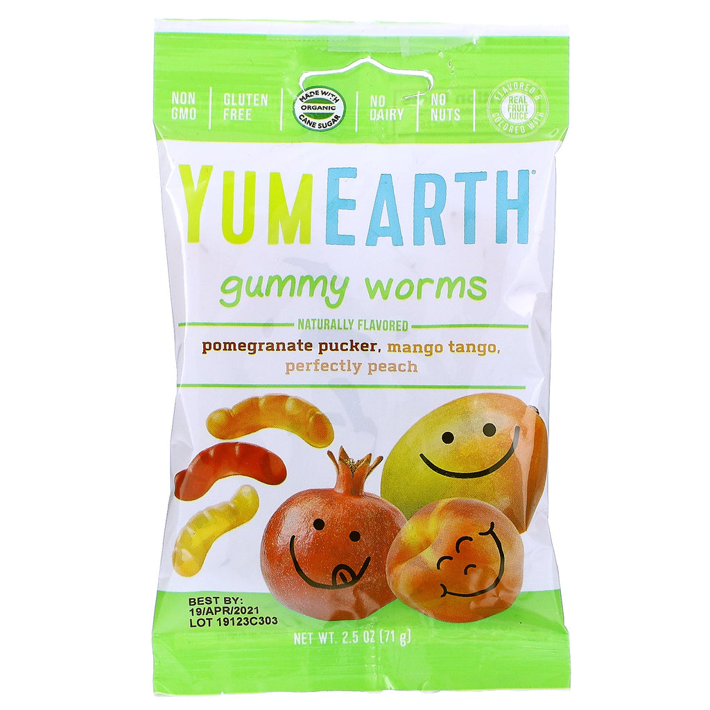 YumEarth, Gusanos de goma, sabores variados, 12 paquetes, 2,5 oz (71 g) cada uno