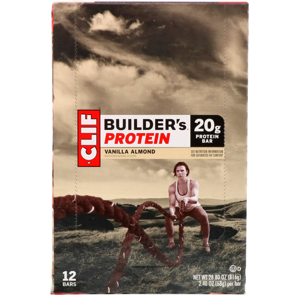 Clif Bar, Builder's Protein Bar, vaniljemandel, 12 barer, 2,4 oz (68 g) hver