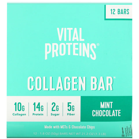 Vital Proteins, Collagen Bar, Mint Chocolate, 12 Bars, 1.8 oz (50 g) Each