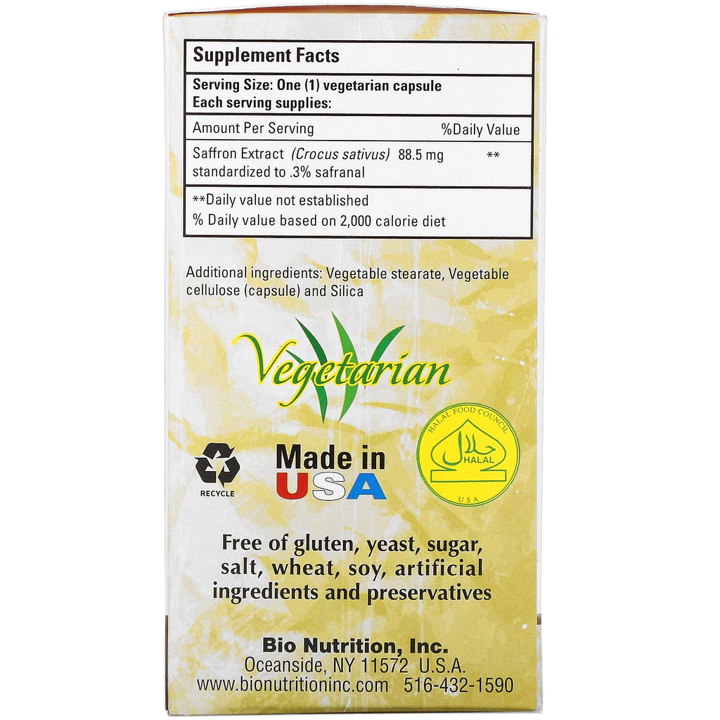 Bio Nutrition, Extracto de azafrán, 50 cápsulas vegetarianas