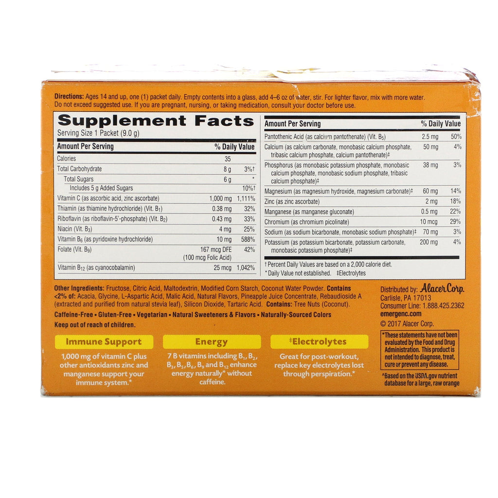 Emergen-C, Vitamin C, Coconut-Pineapple, 1,000 mg, 30 Packets, 0.32 oz (9.0 g) Each