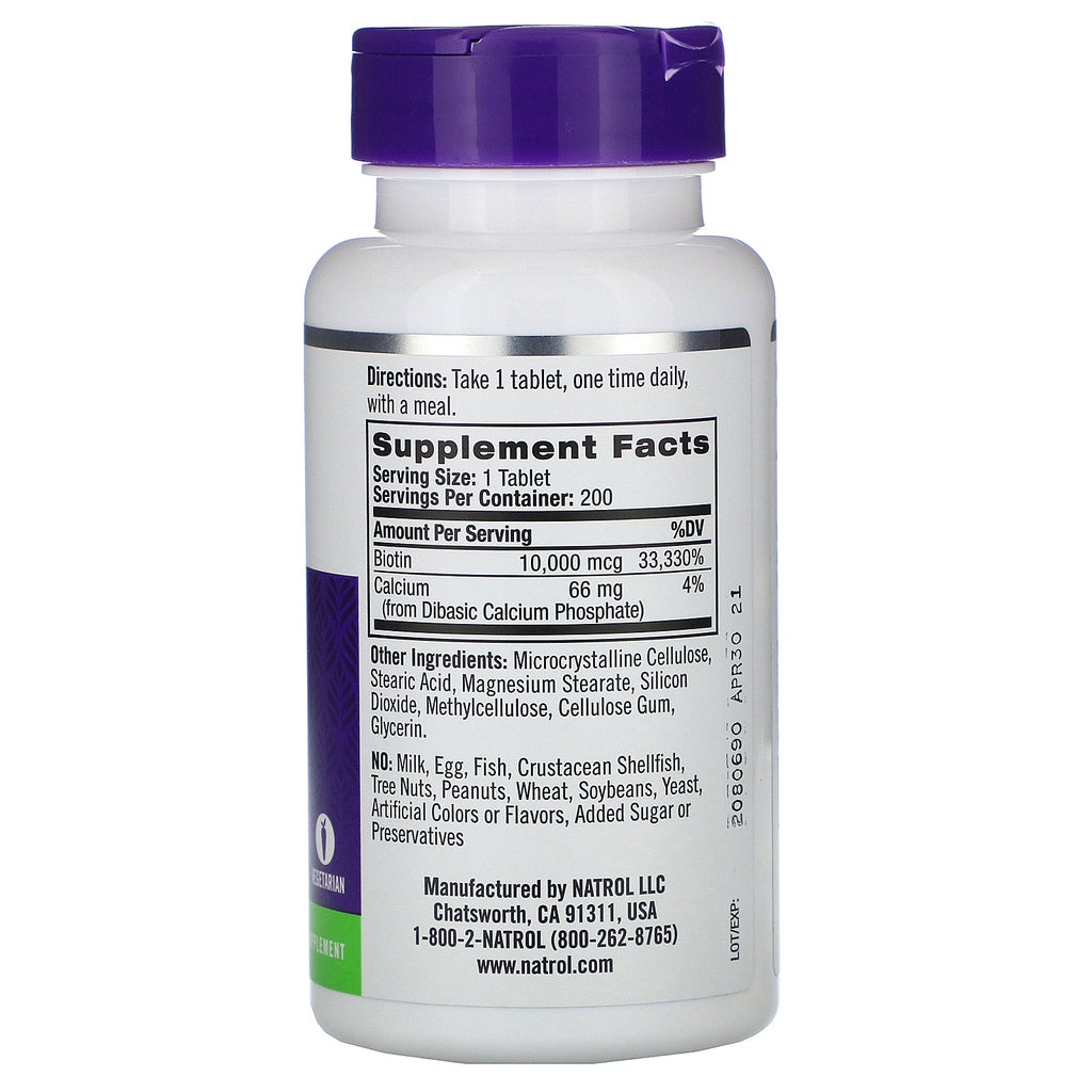 Natrol, biotin, maksimal styrke, 10.000 mcg, 200 tabletter