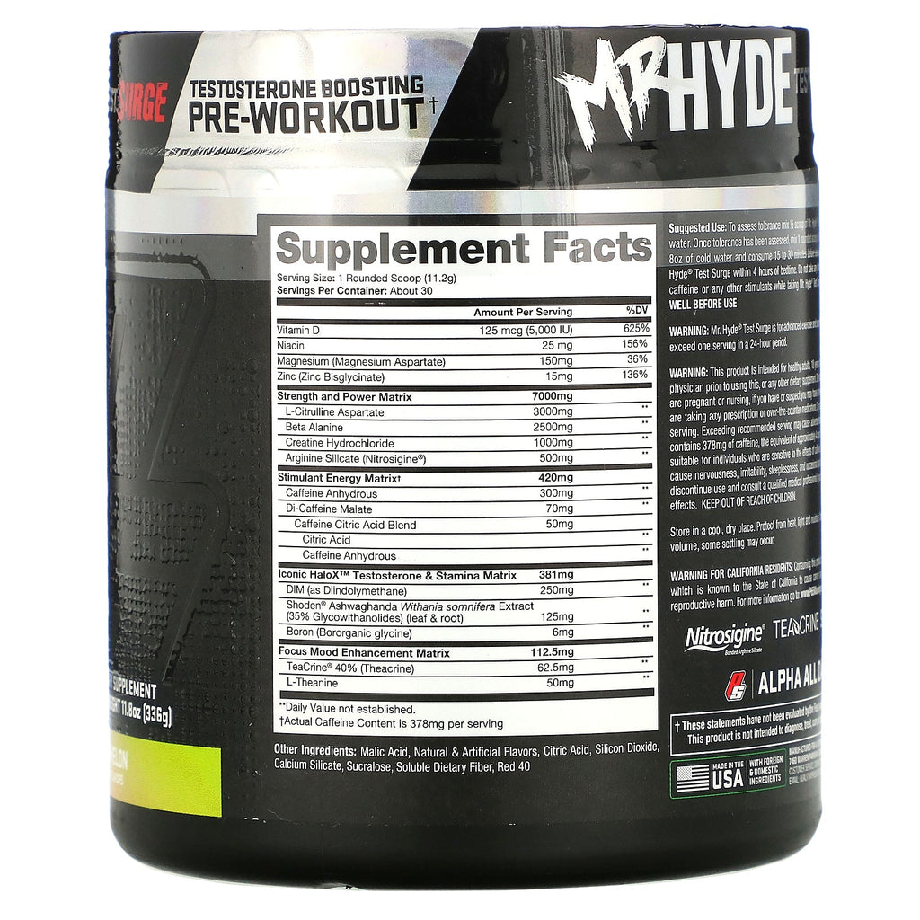 ProSupps, Mr. Hyde Test Surge, Testosterone Boosting Pre-Workout, Sour Watermelon, 11.8 oz (336 g)