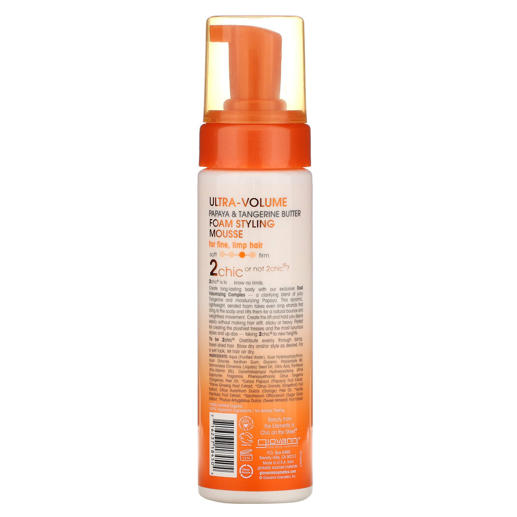 Giovanni, 2chic, Ultra-Volume Foam Styling Mousse, for Fine Limp Hair, Papaya & Tangerine  Butter, 7 fl oz (207 ml)