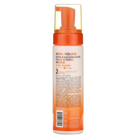 Giovanni, 2chic, espuma para peinar de gran volumen, para cabello fino y lacio, mantequilla de papaya y mandarina, 207 ml (7 oz. líq.)