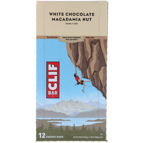 Clif Bar, Energy Bar, hvid chokolade macadamianød, 12 barer, 2,40 oz (68 g) hver