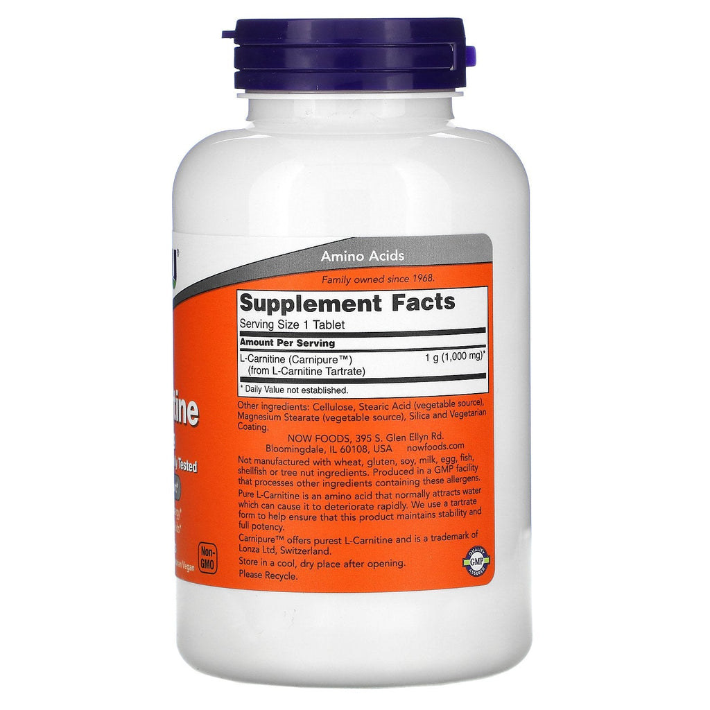 Now Foods, L-Carnitin, 1000 mg, 100 tabletter