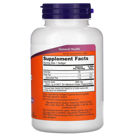 Now Foods, Caprylic Acid, 600 mg, 100 Softgels