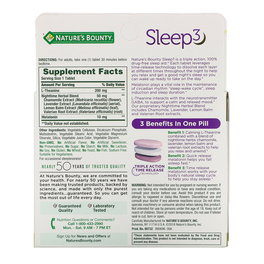 Nature's Bounty, Sleep3, 60 Tri-Layered Tablets