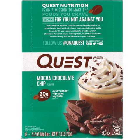 Quest Nutrition, proteinbar, mokkachokoladechip, 12 barer, 60 g (2,12 oz) hver