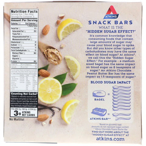 Atkins, Lemon Bar, 5 barer, 1,41 oz (40 g) hver