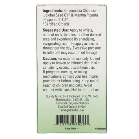 Now Foods, certificeret Peppermint Roll-On, 1/3 fl oz (10 ml)