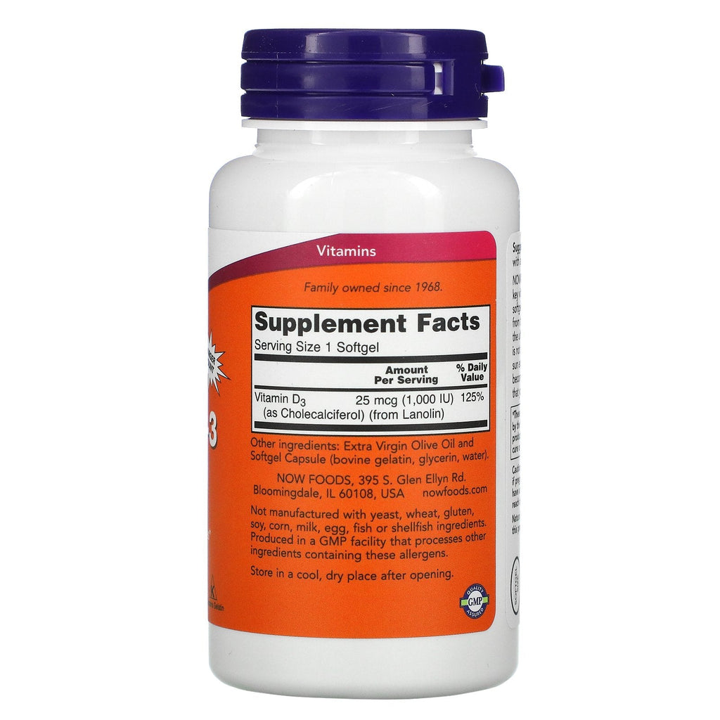 Now Foods, High Potency Vitamin D-3, 25 mcg (1,000 IU), 360 Softgels