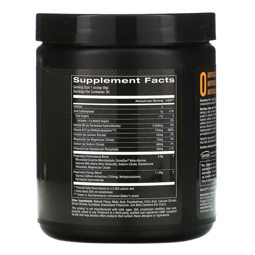 Sierra Fit, Polvo preentrenamiento, Mango, 9,5 oz (270 g)