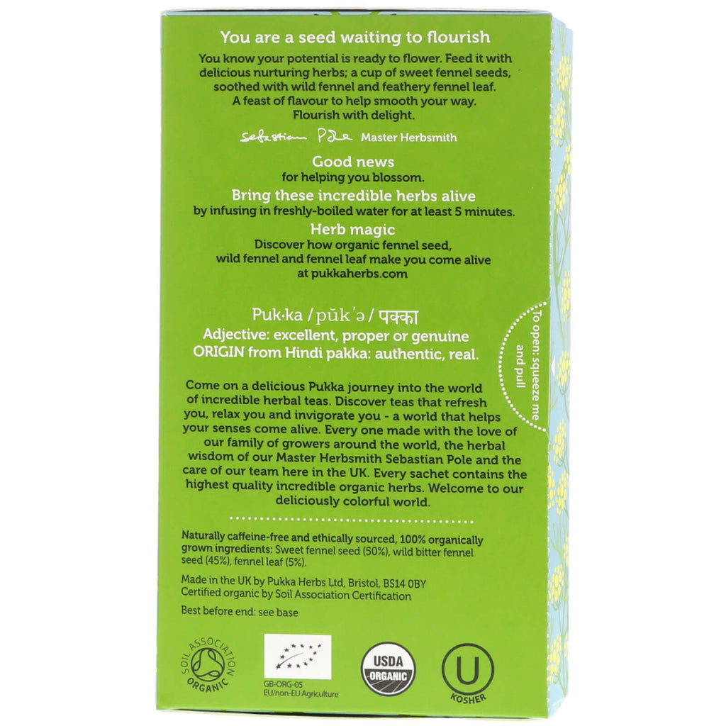 Pukka Herbs, Three Fennel, 20 Herbal Tea Sachets, 1.27 oz (36 g)