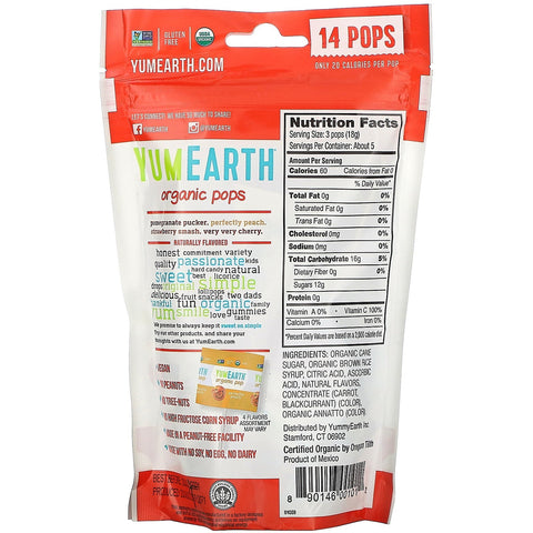 YumEarth, Pops, Assorted Flavors, 14 Pops, 3 oz (85 g)