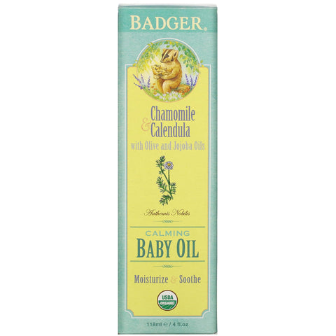 Badger Company, Calming Baby Oil, Chamomile & Calendula with Olive and Jojoba Oils, 4 fl oz (118 ml)