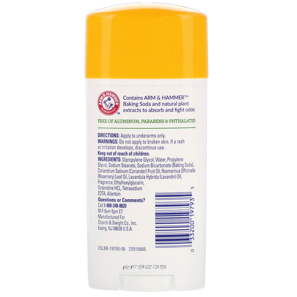 Arm &amp; Hammer, Essentials med naturlige lugtfjernere, deodorant, frisk rosmarin lavendel, 2,5 oz (71 g)