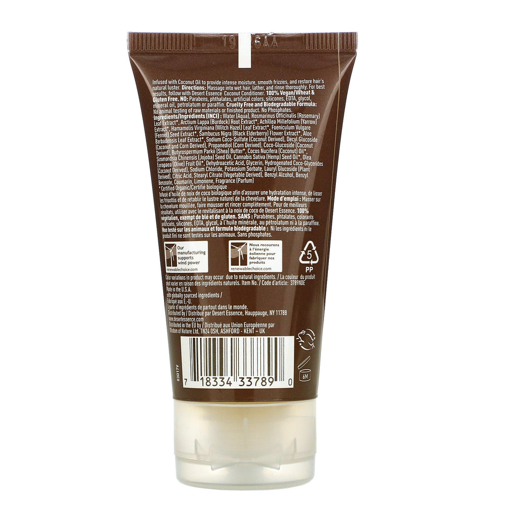 Desert Essence, tamaño de viaje, champú de coco, 1,5 fl oz (44 ml)